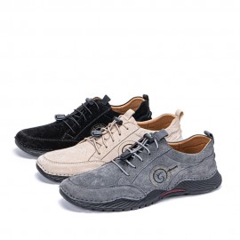 Men Leather Breathable Soft Sole Comfy Driving Elastic Laces Casual Sports Shoes