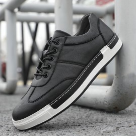Men Microfiber Leather Comfy Bottom Non Slip Trendy Solid Lace Up Casual Court Shoes