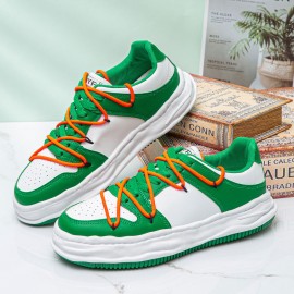 Men Microfiber Breathable Hollow Out Soft Sole One Size Smaller Color Splicing Court Shoes