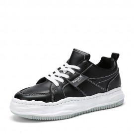 Men Microfiber Soft Sole Comfy Platform Pure Color One Size Smaller Casual Court Shoes
