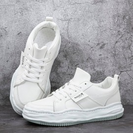 Men Microfiber Soft Sole Comfy Platform Pure Color One Size Smaller Casual Court Shoes
