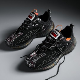 Men Colored Flying Weave Upper Lace-up Running Shoes Sneakers