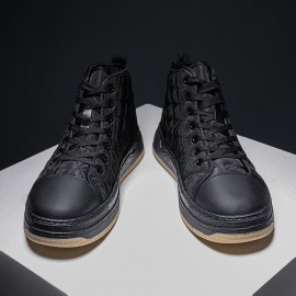Men Stitching Plaid Down Cloth Comfy Slipm Resistant Lace Up High Top Sneakers