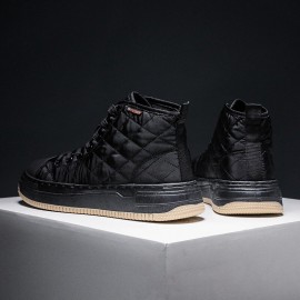 Men Stitching Plaid Down Cloth Comfy Slipm Resistant Lace Up High Top Sneakers