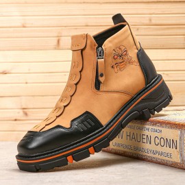 Men Leather Breathable Soft Sole Halloween Skull Pattern Zipper Casual Martin Ankle Boots