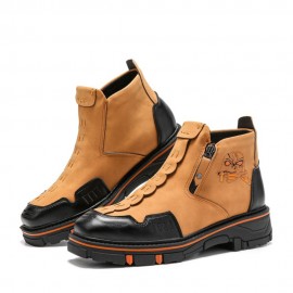 Men Leather Breathable Soft Sole Halloween Skull Pattern Zipper Casual Martin Ankle Boots