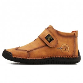 Men Microfiber Leather Hand Stitching Breathable Soft Sole Casual Martin Ankle Boots