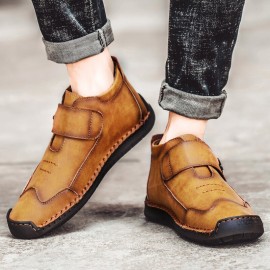 Men Microfiber Leather Hand Stitching Breathable Soft Sole Casual Martin Ankle Boots