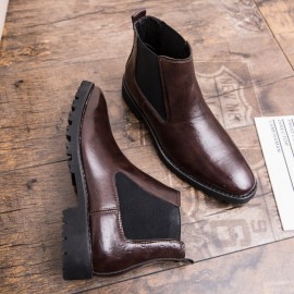Men Vintage Elastic Slip-on Business Leather Ankle Chelsea Boots