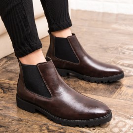 Men Vintage Elastic Slip-on Business Leather Ankle Chelsea Boots