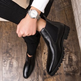 Men Vintage Elastic Slip-on Business Leather Ankle Chelsea Boots