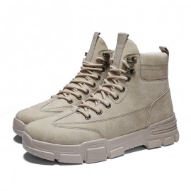 Men Casual Sport Work Style Microfiber Leather Lace Up Ankle Boots