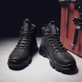 Men Casual Sport Work Style Microfiber Leather Lace Up Ankle Boots
