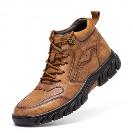 Men Hand Stitching Microfiber Leather Non Slip Soft Outdoor Casual Ankle Boots