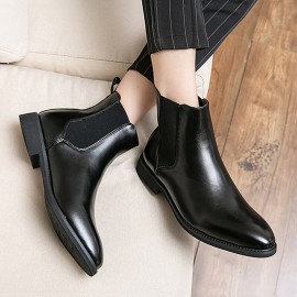 Men Leather Pointy Toe Soft Sole Trendy Slip On Casual Chelsea Boots