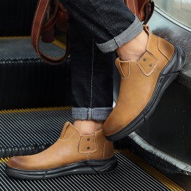 Men Retro Cowhide Leather Non Slip Soft Sole Elastic Slip On Chelsea Boots