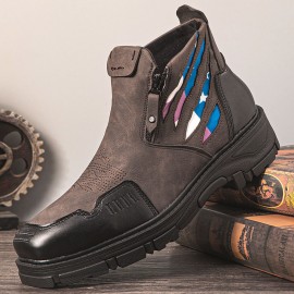 Men Leather Breathable Soft Sole Comfy Platform Zipper Casual Ankle Boots