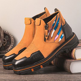 Men Leather Breathable Soft Sole Comfy Platform Zipper Casual Ankle Boots