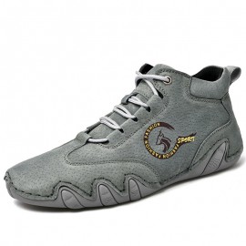 Men Leather Soft Sole Lace Up Casual Ankle Boots