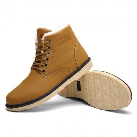 Men Comfortable Warm Fur Lining Leather Laces Up Boots Shoes