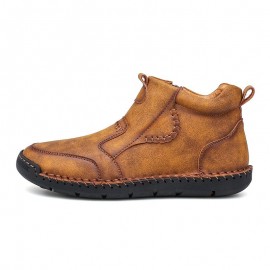 Men Hand Stitching Microfiber Leather Comfy Non Slip Side Zipper Ankle Boots