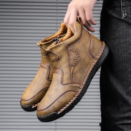 Men Hand Stitching Microfiber Leather Comfy Non Slip Side Zipper Ankle Boots