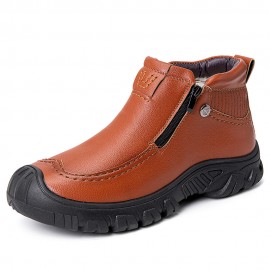 Men Warm Plush Lining Side Zipper Leather Boots
