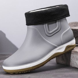 Men Warm Plush Lining Soft Sole Slip Resistant Slip-On Rain Boots