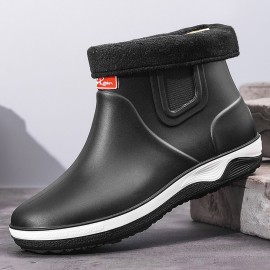 Men Warm Plush Lining Soft Sole Slip Resistant Slip-On Rain Boots