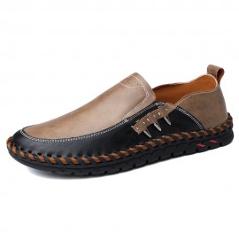 Men Genuine Leather Slip Resistant Soft Soles Slip On Business Casual Oxfords