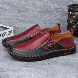Men Genuine Leather Slip Resistant Soft Soles Slip On Business Casual Oxfords