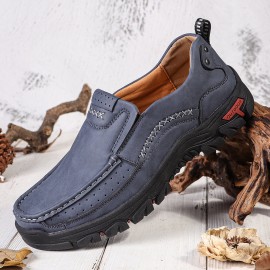 Men Retro Microfiber Leather Comfy Slip-on Outdoor Non Slip Casual Flat Shoes