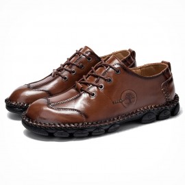 Men Microfiber Leather Hand Stitching Non Slip Soft Casual Shoes