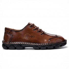 Men Microfiber Leather Hand Stitching Non Slip Soft Casual Shoes