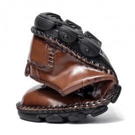 Men Microfiber Leather Hand Stitching Non Slip Soft Casual Shoes