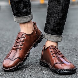 Men Microfiber Leather Hand Stitching Non Slip Soft Casual Shoes