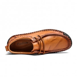 Men Cowhide Leather Hand Stitching Non Slip Soft Sole Business Casual Shoes