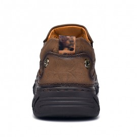 Men Cowhide Hollow Non Slip Outdoor Business Casual Slip On Leather Shoes
