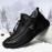 Men Winter Warm Plush Lining Elastic Lace Non Slip Casual Leather Flats