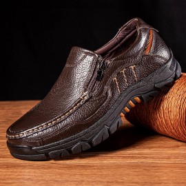 Men Cowhide Breathable Soft Sole Slip On Comfy England Style Zipper Casual Shoes