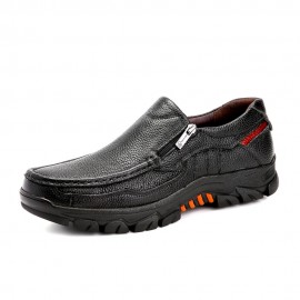 Men Cowhide Breathable Soft Sole Slip On Comfy England Style Zipper Casual Shoes