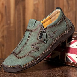 Men Microfiber Leather Side-zip Soft Sole Hand-stitched Shoes Casual Shoes