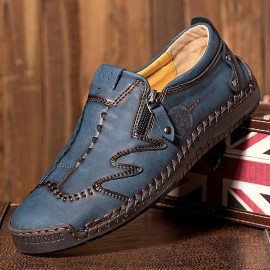 Men Microfiber Leather Side-zip Soft Sole Hand-stitched Shoes Casual Shoes