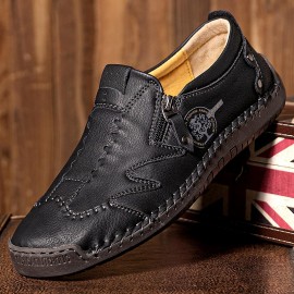 Men Microfiber Leather Side-zip Soft Sole Hand-stitched Shoes Casual Shoes