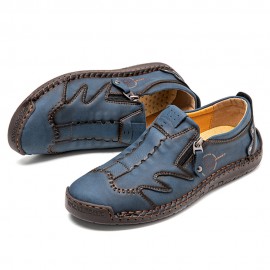 Men Microfiber Leather Side-zip Soft Sole Hand-stitched Shoes Casual Shoes