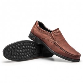 Men Retro Cow Leather Slip Resistant Slip On Casual Shoes