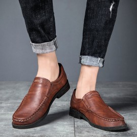 Men Retro Cow Leather Slip Resistant Slip On Casual Shoes