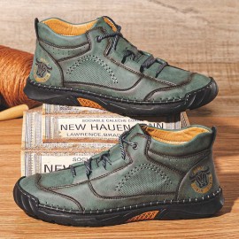 Men Microfiber Leather Hand Stitching Breathable Soft Sole Comfy Brief Lace Up Casual Shoes